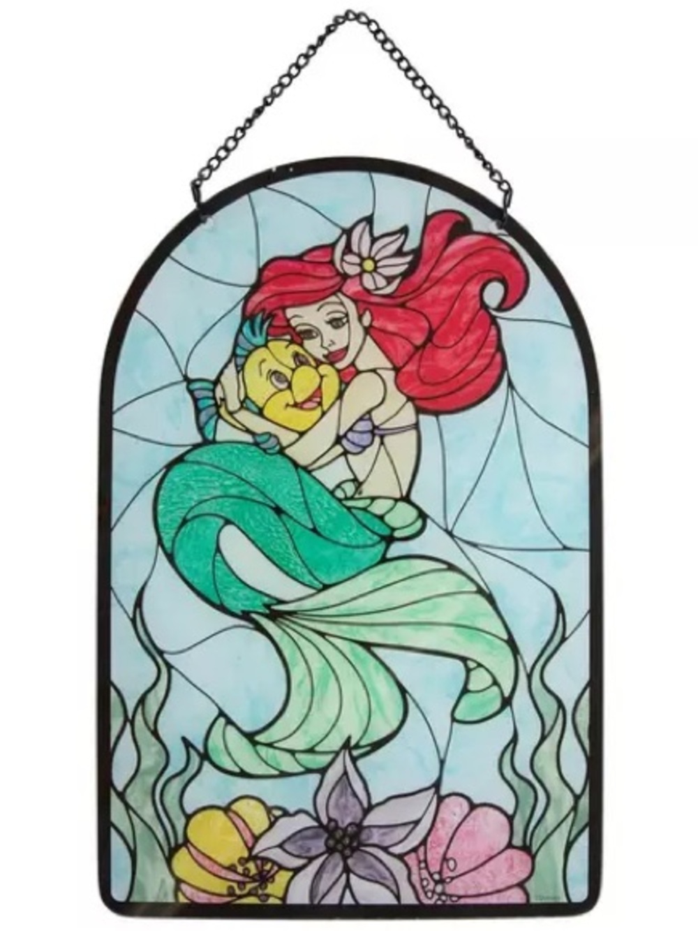 The Little Mermaid Ariel and Flounder Stained Glass Wall Decor